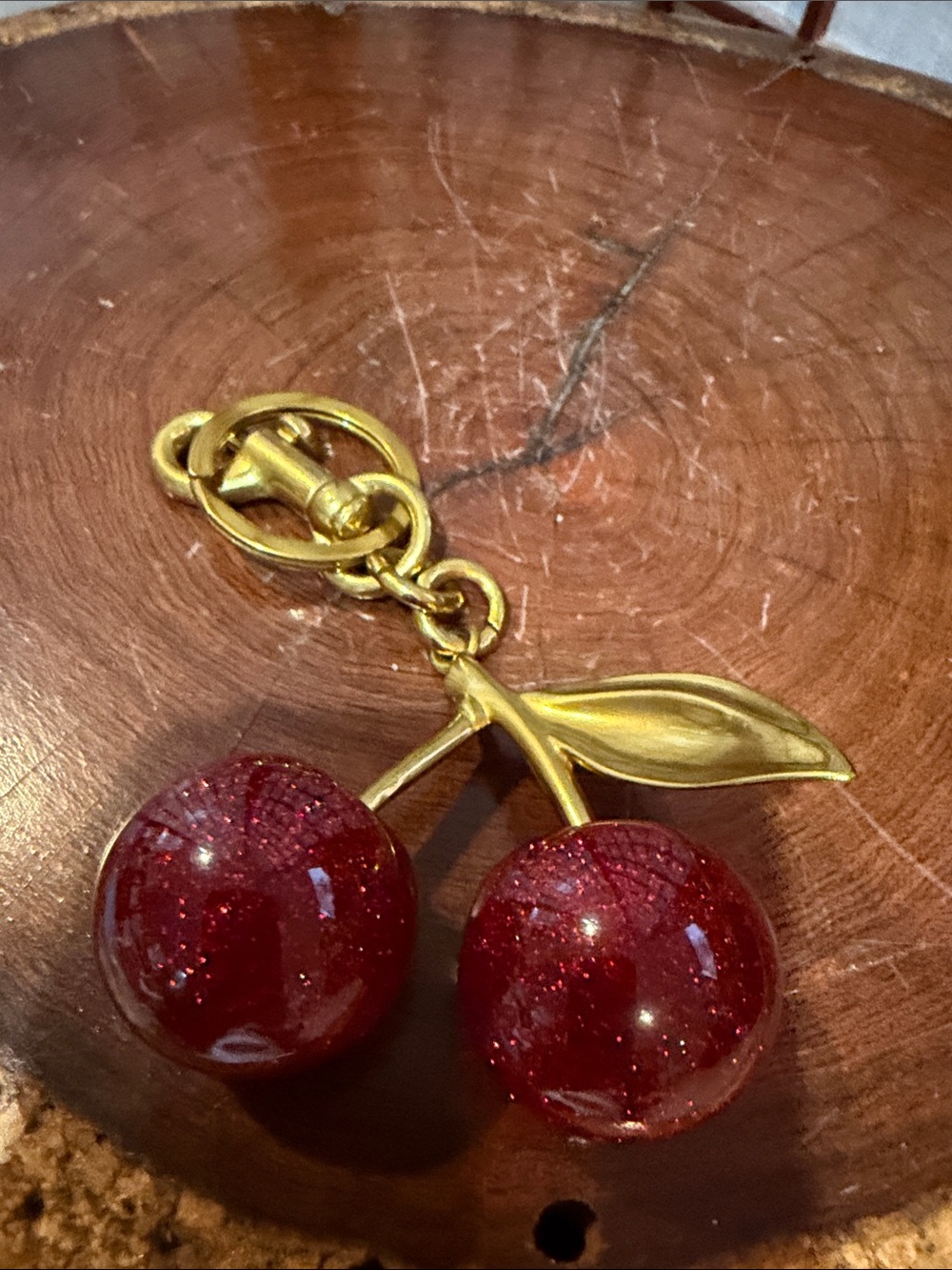 Gold-Tone Cherry Pendant Necklace - Red Cherry Charm for Bag Purse